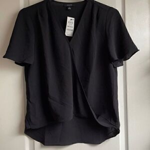 Alfani Womens Blouse Black Size Medium Flutter Sleeve Faux Wrap V neck $59.50